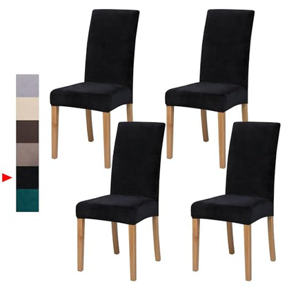 Dining Chair Covers, Dining Room Chair Cover Set of 4 - color: Velvet Black, size: 4