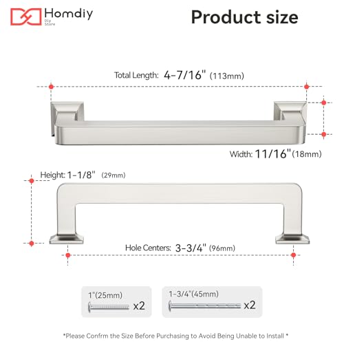 homdiy 20 Pack 3-3/4 Inch Brushed Nickel Cabinet Pulls, Solid Zinc Alloy - color: Brushed Nickel, size: 3-3/4" Hole Center