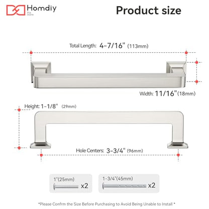 homdiy 30 Pack 3-3/4 Inch Brushed Nickel Cabinet Pulls, Solid Zinc Alloy - color: Brushed Nickel, size: 3-3/4" Hole Center