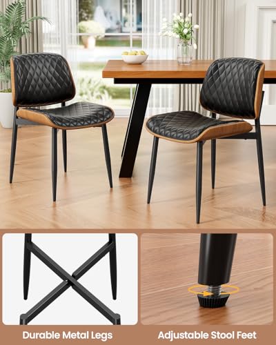 REONEY Dining Chairs Set of 4, Mid-Century Modern Kitchen Chairs, Black - color: Black Diamond Plaid