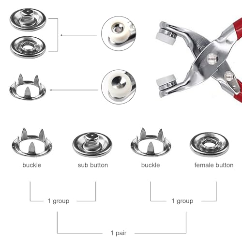 200 Sets Snaps for Fabric, Metal Snaps Buttons with Fastener Pliers Press Tool Kit for DIY Crafting, Clothing, Buttons for Clothes Sewing (9.5mm)