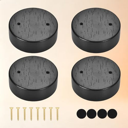 1" Wood Bun Feet for Furniture, Black Short Small Wooden Legs Riser Set of 4- Add 1 Inch Height & Steady Support