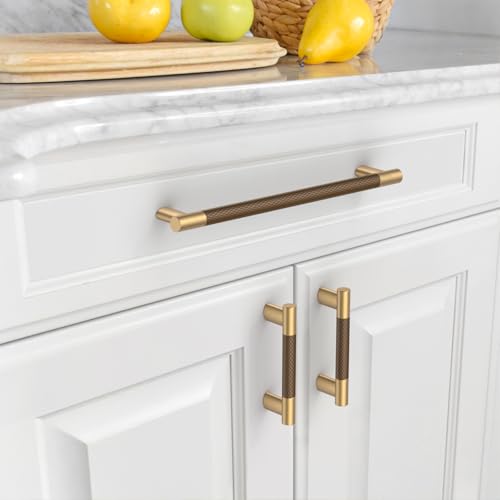 Asidrama 10 Pack 10 Inch(254mm) Knurled Brown and Champagne Bronze Kitchen Cabinet Handles, Gold Cabinet Pulls Kitchen Cabinet Hardware Cupboard Handles Drawer Pulls 4496A - color: Brown-Champagne, size: 10" Hole Center(254mm)