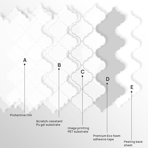 Arabesque Peel and Stick Backsplash for Kitchen, Thicker Design 3D Self Adhesive Wall Tile, 12"x12" Peel and Stick Wall Tiles, 10-Sheet Stick on Tiles for Kitchen and Bathroom (White) - color: White