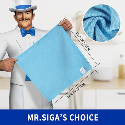MR.SIGA Microfiber Cleaning Cloths, All-Purpose Surface Microfiber Towels, Streak Free Cleaning Rags, Pack of 12, Sky Blue, Size 32 x 32 cm(12.6 x 12.6 inch) - color: Sky Blue