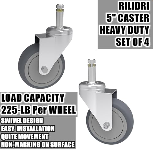 RILIDRI 5-Inch Swivel Caster Wheels, 7/16-Inch Stem Diameter Rubber Wheel, Heavy Duty TPR Thermoplastic Rubber Replacement Wheels, 225-lb per Wheel- 4 Pack - size: 5 Inch-225LB(4 Swivel)