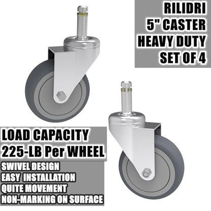 RILIDRI 5-Inch Swivel Caster Wheels, 7/16-Inch Stem Diameter Rubber Wheel, Heavy Duty TPR Thermoplastic Rubber Replacement Wheels, 225-lb per Wheel- 4 Pack - size: 5 Inch-225LB(4 Swivel)