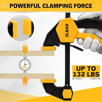 10-Piece Bar Clamps for Woodworking, 4PCS 6-inch & 2PCS 12-inch One-Handed F Clamp/Spreader with 132 LBS Load Limit, Spring Clamps, 90° Angle Clamp, Quick Release Grip - style: 10-Piece