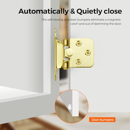 Gold Self-Close Cabinet Hinges, 1/2 Inch Overlay,20 Pack 10 Pairs - size: Semi Concealed 1/2 inch Overlay