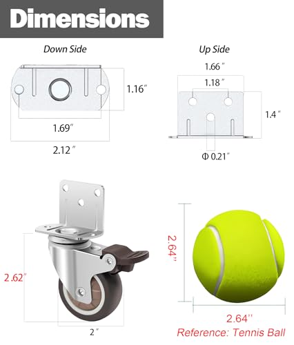 Side Mount Casters 2 Inch L-Shaped Rubber Swivel Small Caster Wheels