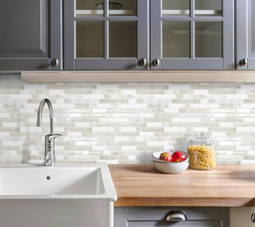 Peel and Stick Backsplash 3D Self Adhesive Wall Tile Beige 10 Sheet - color: Beige