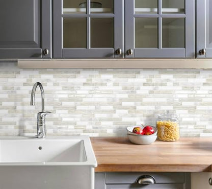 Peel and Stick Backsplash 3D Self Adhesive Wall Tile Beige 10 Sheet - color: Beige