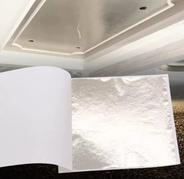 Leaf Sheets, Gold Foils Sheets, 8 by 8.cm Gilding Foil for Gilding, Resin Art, Decoration Crafting, Paintings, Arts Crafts, Nail Deco, Furniture 3.14 x 3.35 inches (Silver, 100)
