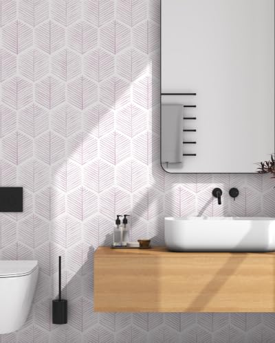 OSECAGE Geometric Peel and Stick Wallpaper Pink Contact Paper 17.3''×78.8'' - color: Pink, size: 17.3" x 78.8"