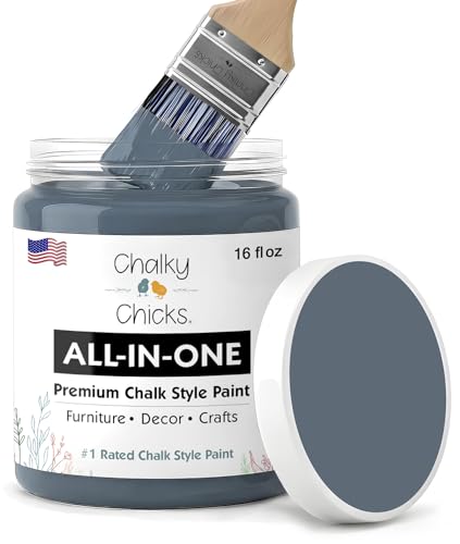 Chalky Chicks Steel 16 Fl Oz Chalk Paint for Furniture All in One - color: Blue Steel (Blue Gray), size: 16 Fl Oz (Pack of 1)