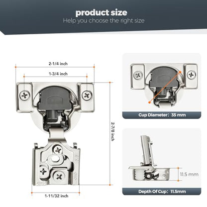 Satin Nickel Cabinet Hinges, 5/8 Inch Overlay, 2 Pack(1 Pairs) - size: 5/8 inch Overlay