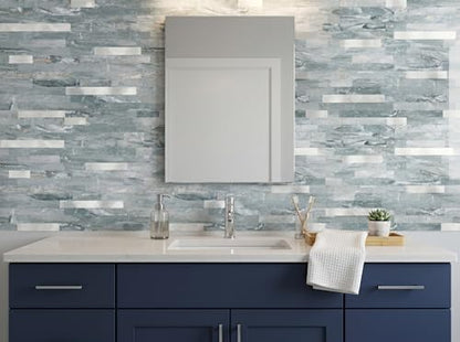 Yipscazo 5 Sheets Peel and Stick Stone Metal Tile Backsplash, Stick on Tiles for Backsplash Kitchen, Bathroom, Laundry Room, Camper, Fireplace (12'' X 12'', Polished Cyan) - color: Polished Cyan
