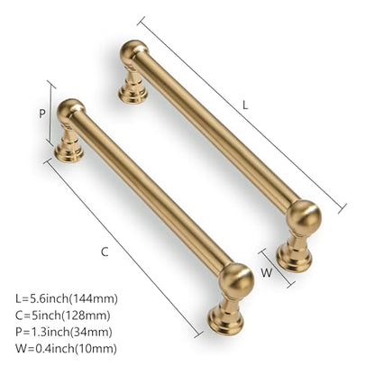 10 Pack 5 Inch Solid Kitchen Cabinet Handles Brushed Brass Heavy Duty Cabinet Pulls Satin Brass Drawer Pulls Cabinet Hardware Kitchen Handles for Cabinets Cupboard Handles - color: Brushed Brass, size: 5 Inch hole center