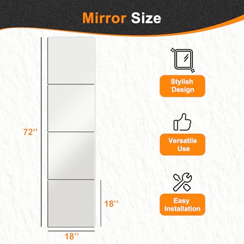 Delma Frameless Mirror Tiles 18"x18"x4 Pcs Wall Mounted - size: 18''x18''-4PCS