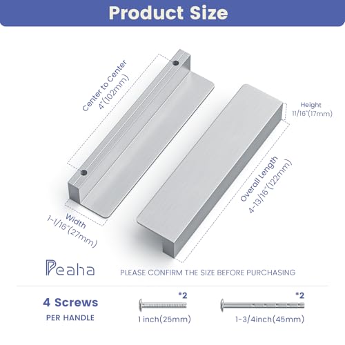 Peaha 10 Pack 4" Brushed Nickel Cabinet Handles Finger Pulls for Cabinets - color: Brushed Nickel, size: 4" Hole Center