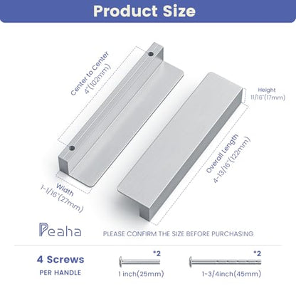 Peaha 10 Pack 4" Brushed Nickel Cabinet Handles Finger Pulls for Cabinets - color: Brushed Nickel, size: 4" Hole Center