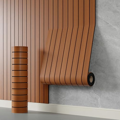 YLL YLL PVC Slat Wall Panel Peel and Stick 118"x 15.7" Faux Walnut Wood Grain Slat Panel Self-Adhesive Wallpaper Soundproof 3D Wall Panels - color: Walnut, size: 15.7" x 118"