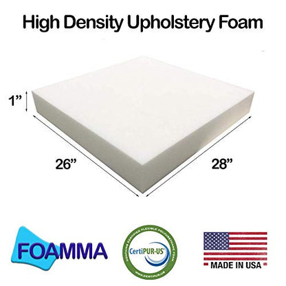 FOAMMA 1" x 26" x 28" High Density Upholstery Foam - Chair Cushion Square Foam for Dining Chairs, Wheelchair Seat Cushion Replacement - size: 1" x 26" x 28"