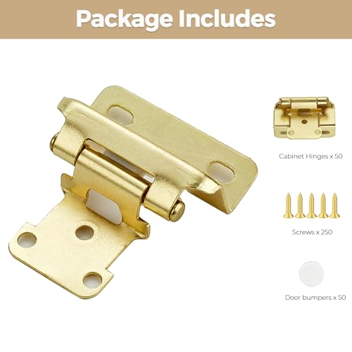 50 Pack 25 Pair Gold Cabinet Hinges, 1/2" Semi Wrap Kitchen Hinges - color: Gold, size: 1/2" Semi Wrap