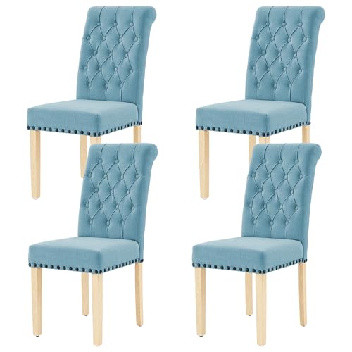 LOULENS Fabric Dining Chairs Set of 4, Upholstered Kitchen Chairs, Blue - color: Light Blue, size: Set of 4