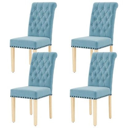 LOULENS Fabric Dining Chairs Set of 4, Upholstered Kitchen Chairs, Blue - color: Light Blue, size: Set of 4