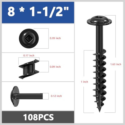 Wensilon Pocket Hole Screws, #8 x 1-1/2", Square Drive, Black, 1lbs 108pcs - color: Black, size: 8*1-1/2"