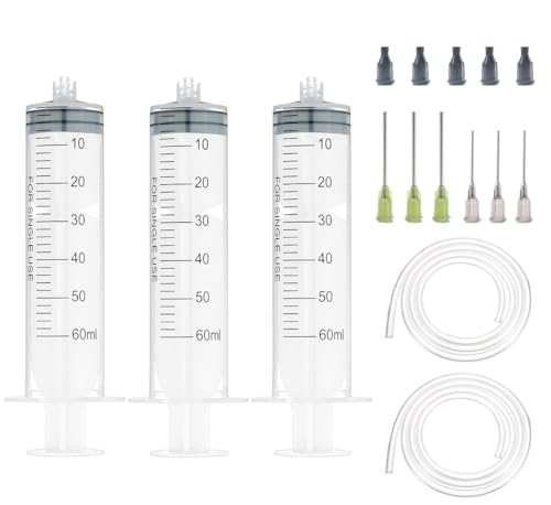 3 Pack 60ml Glue Dispenser Accessories with 3.2ft Plastic Tubing, 14ga,16ga Dispensing Accessories and Caps for Measuring and Refilling - size: 3 Pack (60ml)