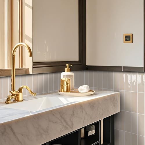 Alwayspon 10 Sheets 12" x12'' Light Beige 3D Vinyl Backsplash Tiles, Self-Adhesive Peel and Stick Wall Tile Stickers Stick on Subway Tiles for Kitchen Bathroom Wall - color: Light Beige