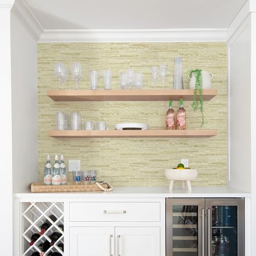 Vamos Tile 100 Pieces Peel and Stick Backsplash Tile, 3" x 6" Subway Tile - color: Beige mix off White Travertine