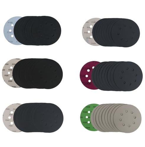 60 Pcs 5 Inch 8 Hole 150/320/600/1000/2000/3000 Grit Wet and Dry Sanding Discs, Round Hook and Loop Disc Sandpaper for Random Orbital Sanders - style: Mix 150-3000 Grit