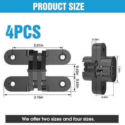 Invisible Cabinet Hinges 180° Black, 4-Pack - color: Black-4PCS, size: C: Door Thick(1"~1-3/8")