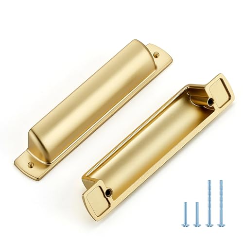 JOY DECOR Brushed Gold Cabinet Pulls Cabinet Handles, 3-3/4 Inch, 10 Pack - color: Brushed Brass, size: 3-3/4 inch Hole Center
