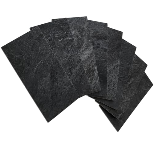 AULIGET 100 Piece Black Slate Peel and Stick Backsplash Wall Tiles, 3" x 6" PVC Faux Stone Stick on Tiles for Backsplash Kitchen, Bathroom, Laundry Room, Camper, Fireplace - color: Black Slate