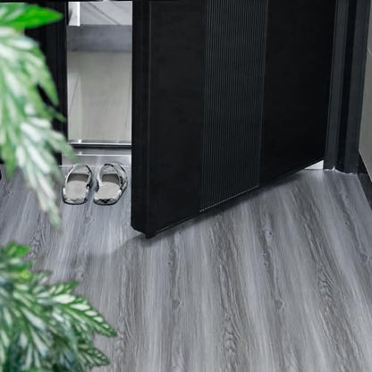 Woodgrain Vinyl Floor Roll, 11.8" x 394", Quick‑Apply Peel & Stick - color: Grey, size: 394"*11.8"