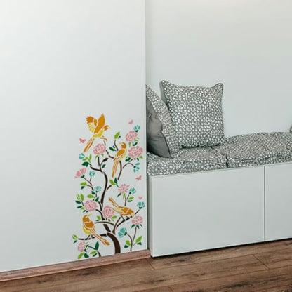 2pcs 11.8"x11.8" Chinoiserie Magpie on Tree Branch Wall Stencil Templates, Birds and Flower Reusable Plastic Stencil for Painting on Wood Floor Tile Fabric Glass Furniture DIY Home Decor - style: Magpie