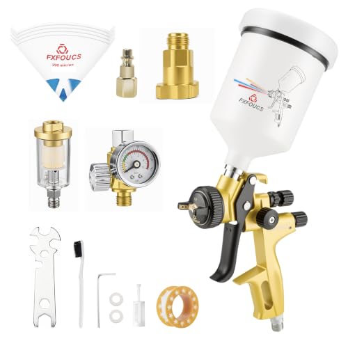 HVLP Air Spray Gun Kit 1.3mm, Professional Automotive Paint Sprayer - color: Golden, size: 1.3mm
