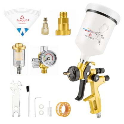 HVLP Air Spray Gun Kit 1.3mm, Professional Automotive Paint Sprayer - color: Golden, size: 1.3mm