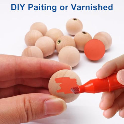 12pcs Wooden Cabinet Knobs, Unfinished Wooden Drawer Knobs Round Wood Ball Dresser Knob Pulls Handles for Kitchen Furniture Cupboard Closet (0.94 inch)