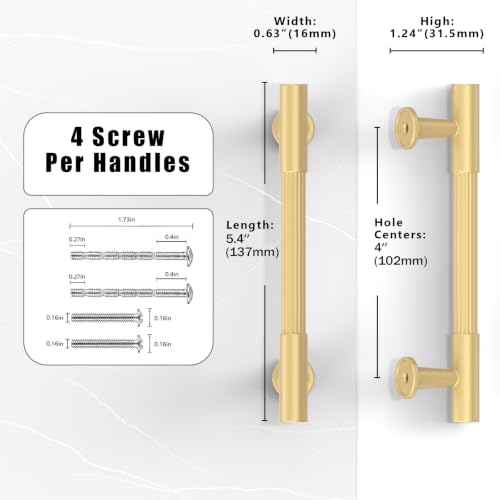 10 Pack Brushed Gold Cabinet Pulls 4 Inch(102mm) Kitchen Cabinet Handles Cabinet Hardware for Drawer Pulls - color: Brushed Gold, size: 4" Hole Center
