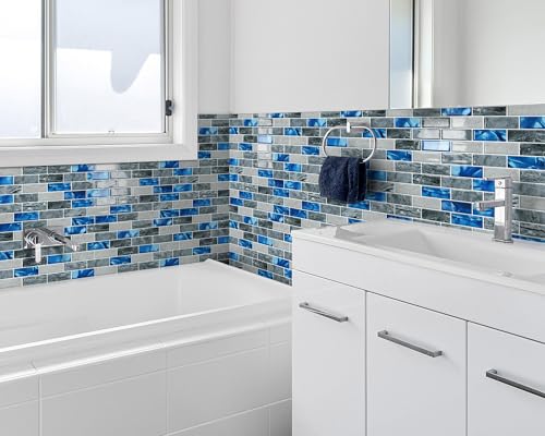 Peel and Stick Backsplash 3D Self Adhesive Marble Wall Tile 10 Sheet - color: Blue