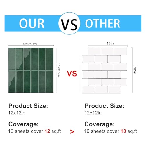 Peel and Stick Tile，New Upgrade Thicker Design Self Adhesive 12" x 12" Large Premium Peel and Stick Backsplash for Kitchen (Forest Green). - color: Forest Green