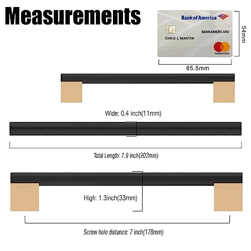 6 Pack 7"(178mm) Black and Gold Cabinet Pulls Knurled Kitchen Cabinet Handles Drawer Pulls Cupboard Hardware for Cabinets - color: Black and Gold, size: 7"Hole Center, style: 6 Pack