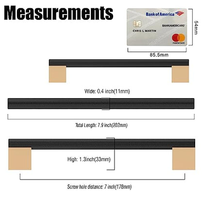 6 Pack 7"(178mm) Black and Gold Cabinet Pulls Knurled Kitchen Cabinet Handles Drawer Pulls Cupboard Hardware for Cabinets - color: Black and Gold, size: 7"Hole Center, style: 6 Pack