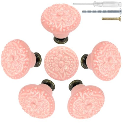 Biaungdo 6 Pcs Pink Ceramic Kitchen Cabinet Knobs