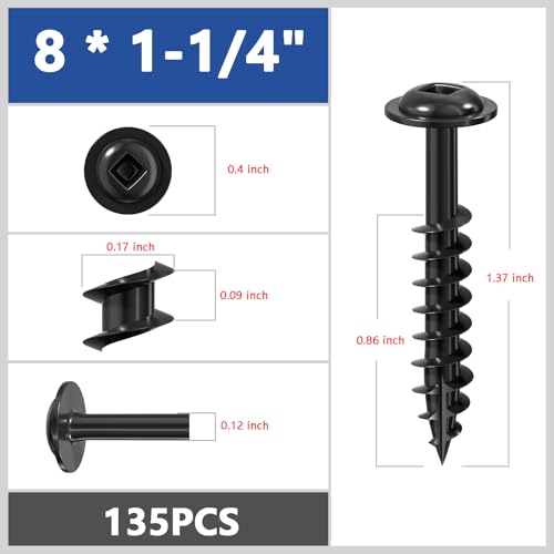Wensilon Pocket Hole Screws, #8 x 1-1/4", Square Drive, Black, 1lbs 135pcs - color: Black, size: 8*1-1/4"